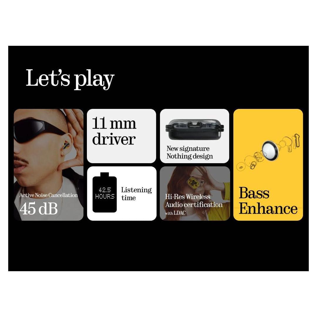 Nothing Ear (a) True Wireless Bluetooth Earbuds, Active Noise Cancellation, Hi-Res Audio, Dual Connection, Global Version, Black