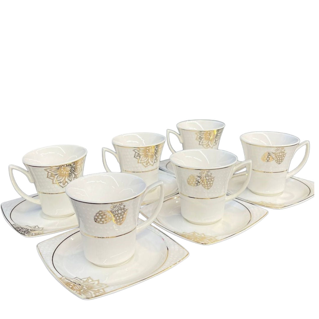 Kutahya Porselen Bone Mare Tea Cup & Saucer Set, 12Pcs