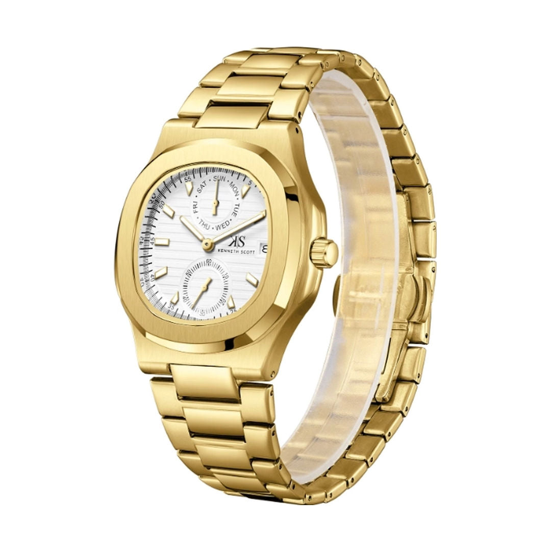 KENNETH SCOTT Men's Analog White Dial Watch, K25002-GBGW Series