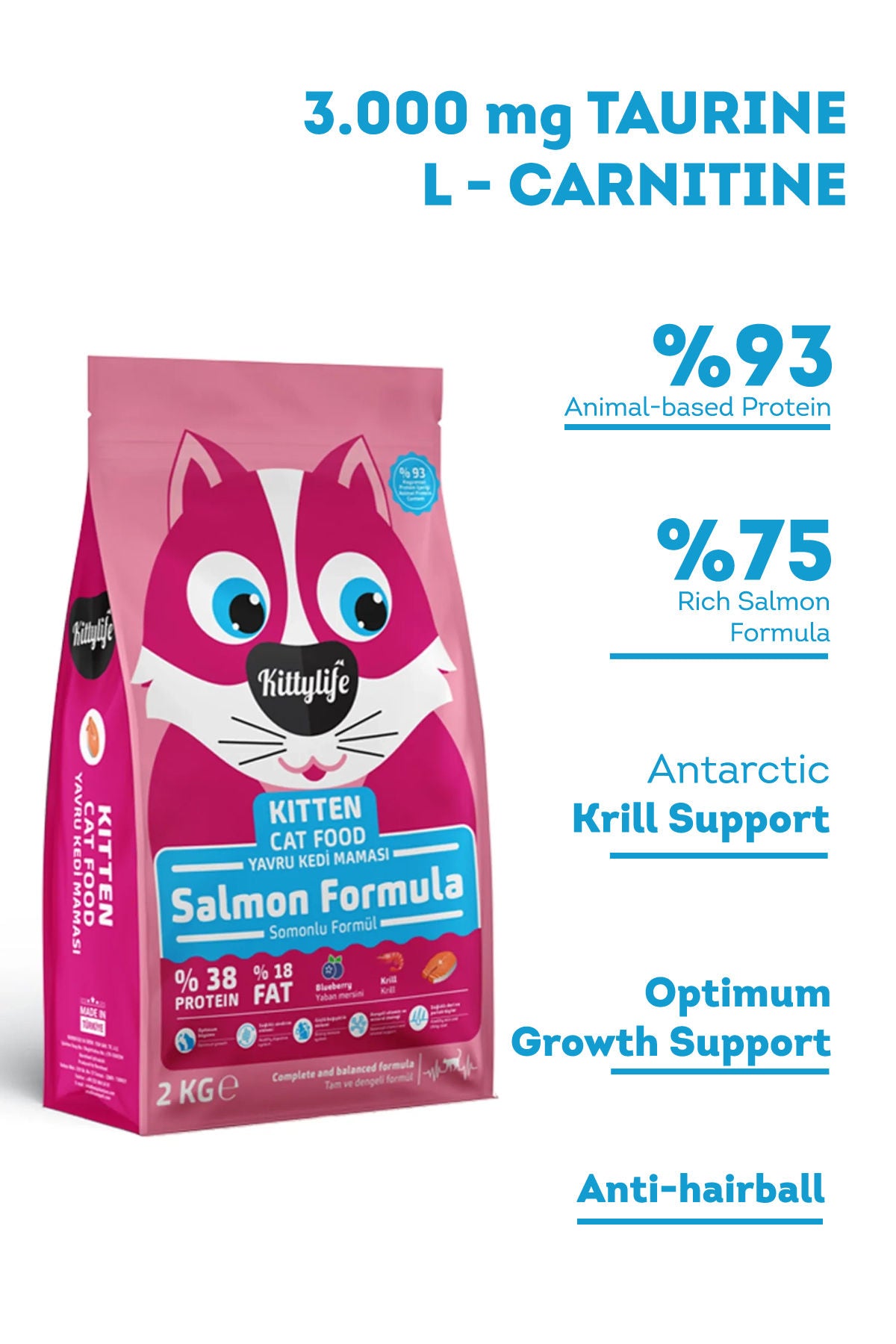 KittyLife Premium Kitten Dry Cat Food with Salmon, 93% Animal Protein for Healthy Growth, Strong Immunity & Shiny Coat
