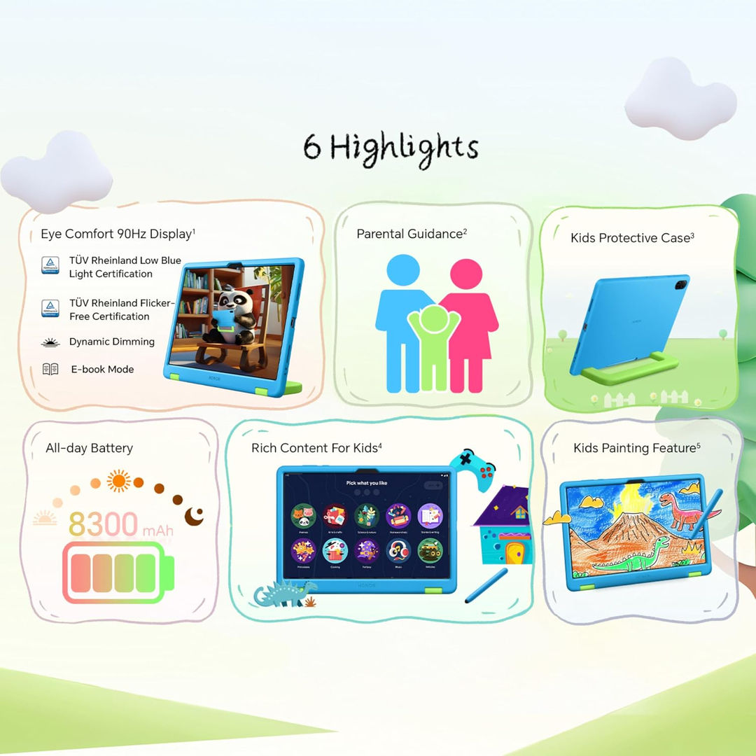 HONOR Pad X8a Kids Edition Wi-fi Tablet, 4GB RAM 128 GB ROM, 27.94cm(11") FHD Eye Comfort Display, 90Hz Refresh Rate, Parental Control, Kids Protective Case, Android 14, 4 Speakers, Grey
