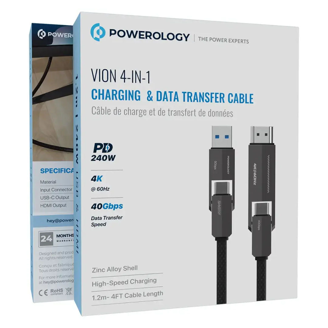 Powerology Vion 4-In-1 Charging & Data Transfer Cable, Black