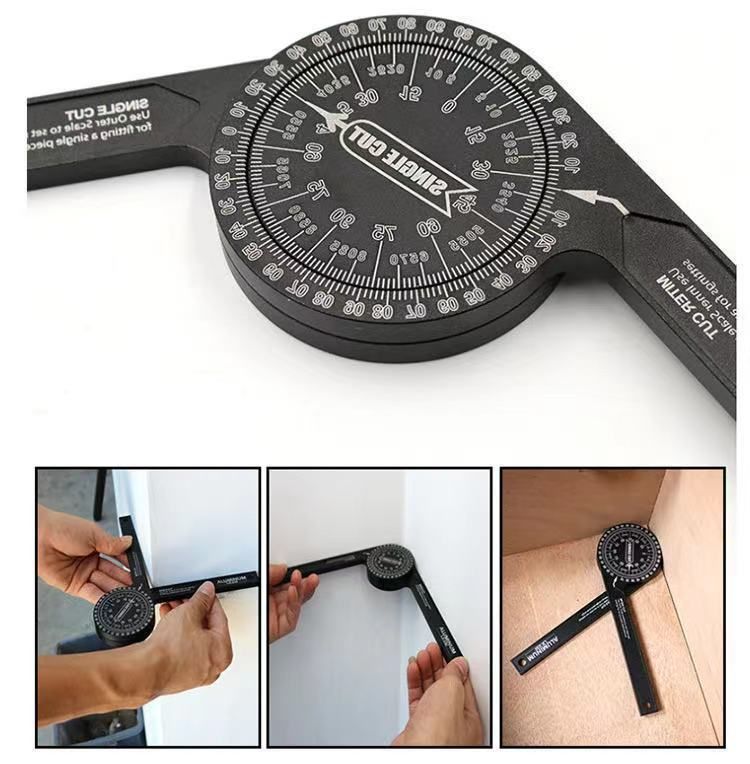 Aluminum Miter Saw Protractor 360 Degree Angle Finder Level Meter Goniometer Laser Engraved Scales