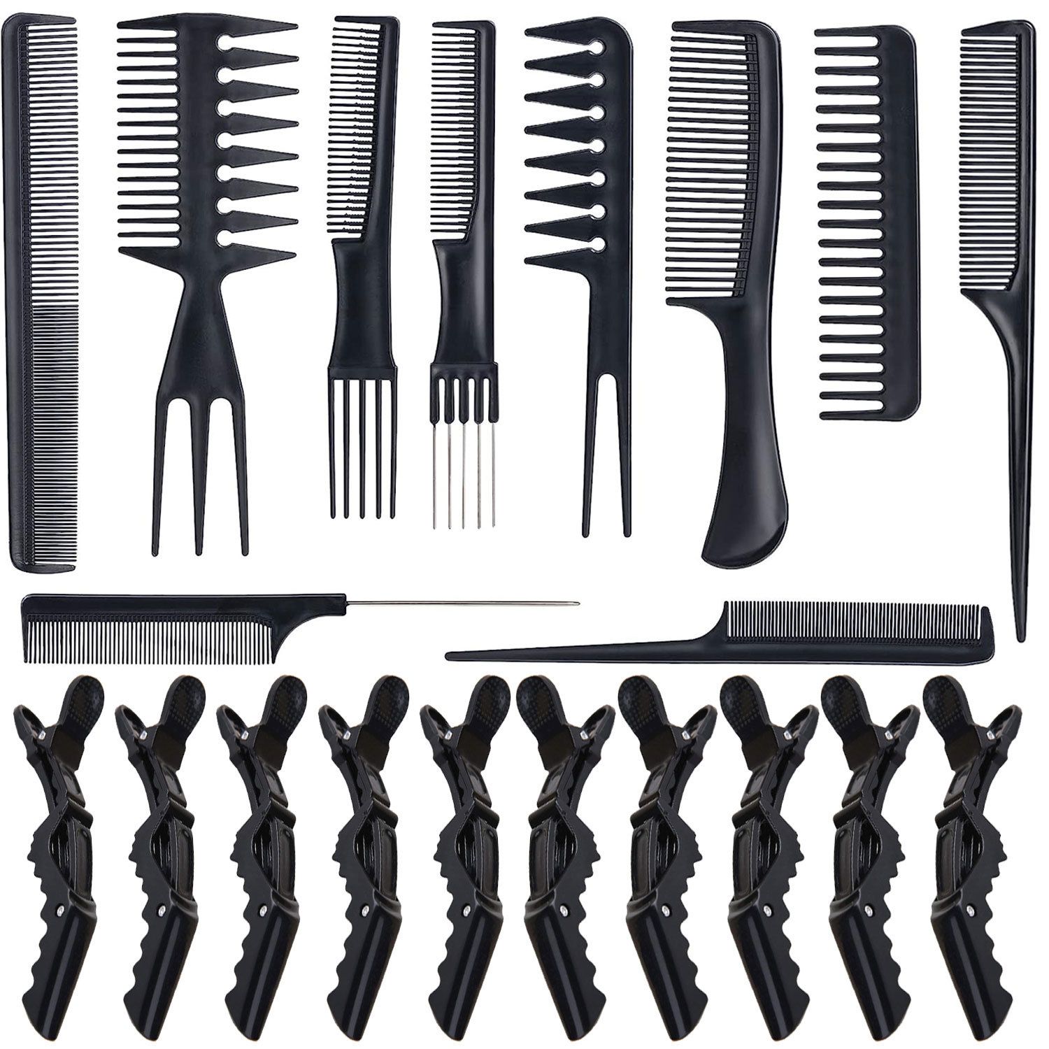 20Pcs Hair Styling Comb & Crocodile Clips Salon Set