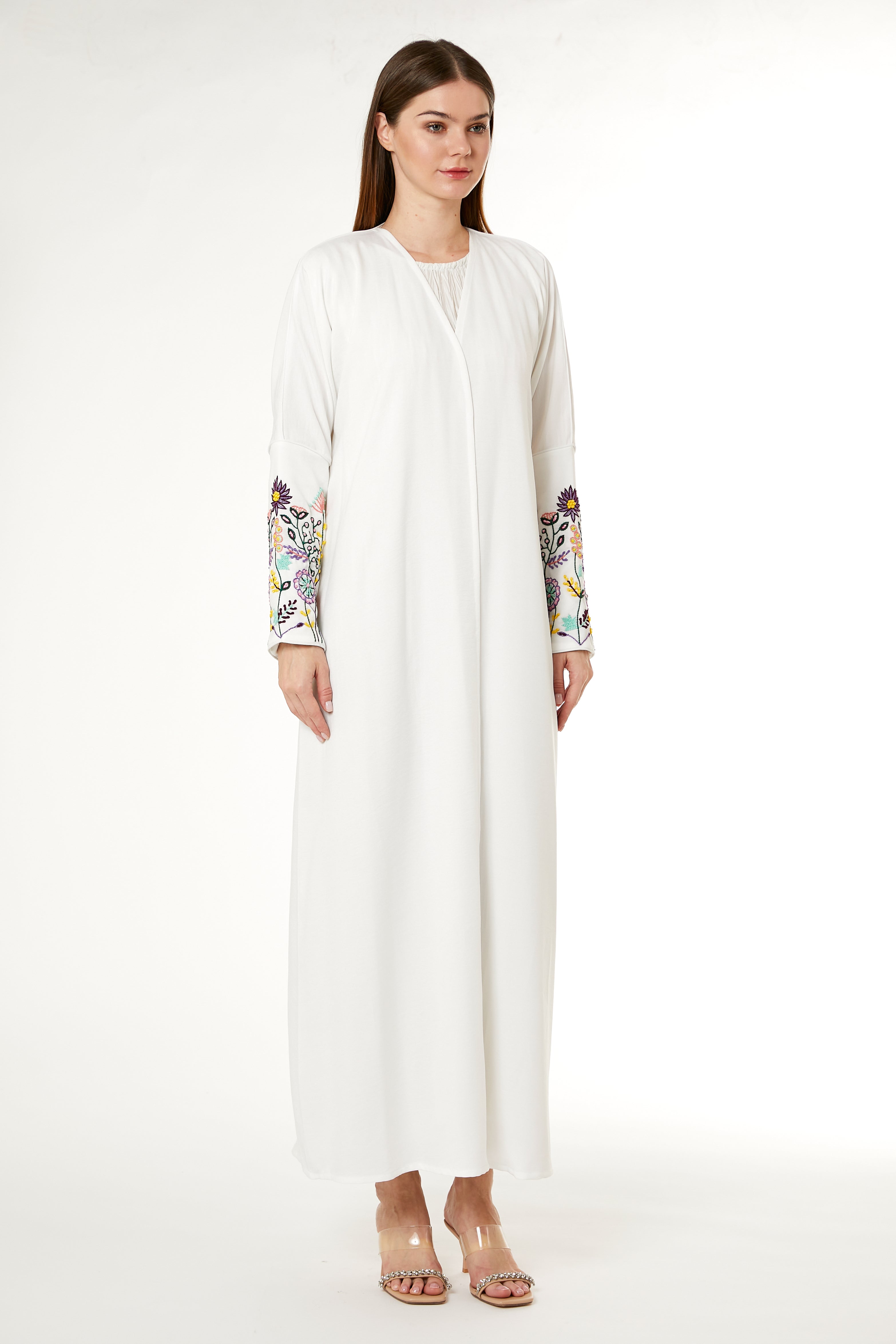 MOiSTREET White CEY Melange Embroidered Abaya
