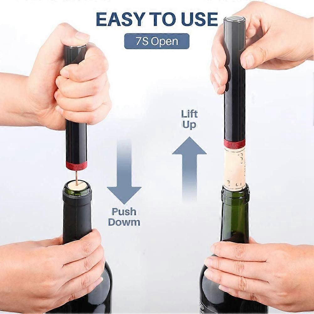Portable Stainless Steel Air Pump Wine Opener Air Pressure Corkscrew Pin Quick Remover Cork Barware Wine Tools Black(Black)