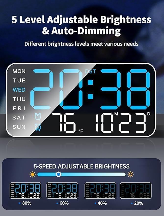 Digital Alarm Wall Clock Large LED Display Table Clock for Home Office Bedroom Living Room