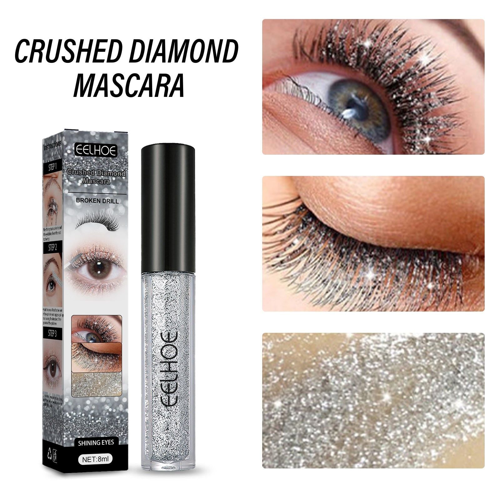 Create a Sparkling Tear Eye Makeup Effect, Crushed Diamond Mascara, Instant Dry Film, Non-Smell Free, Enchanting Shine ,8ml