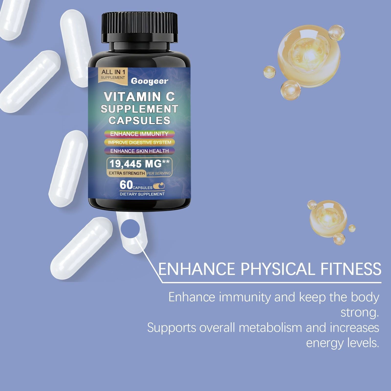 Vitamin C Capsules for Body Care, Immune Boost, Antioxidant Support, Daily Health Supplement ,60 capsules