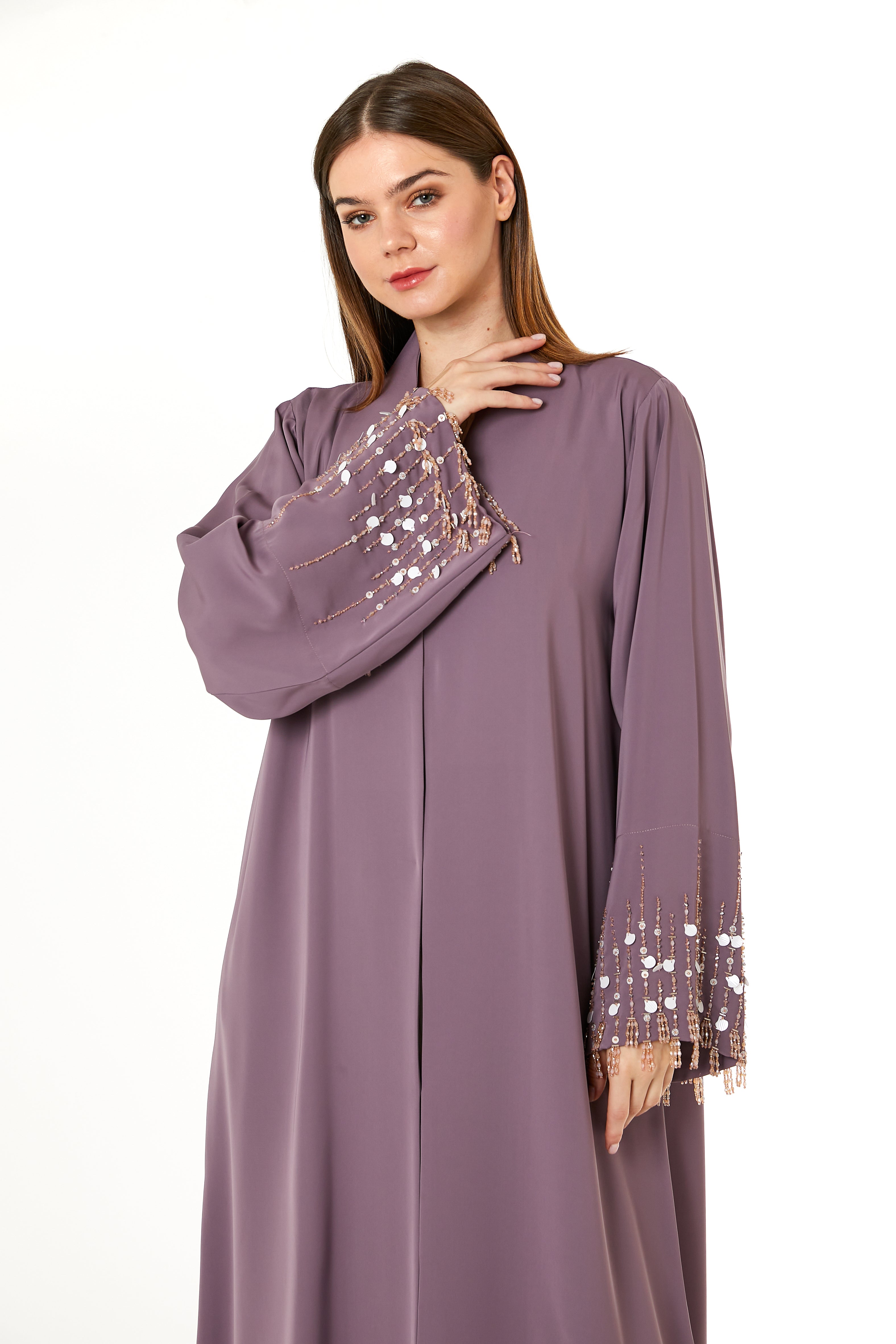 MOiSTREET Purple Korean Nida Hand Embellished Abaya