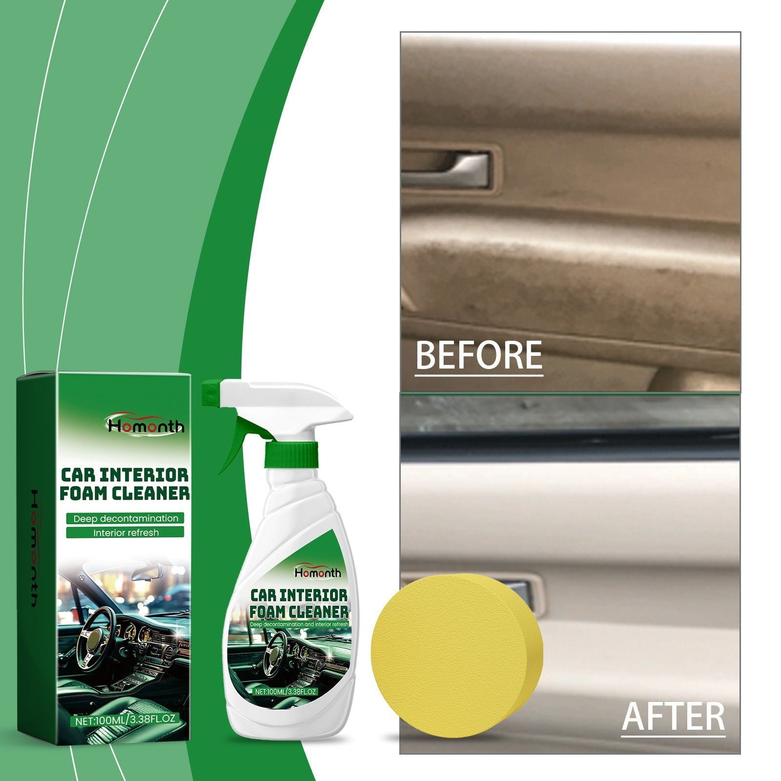 Car Interior Cleaning Foam, Deep Dirt & Oil Stain Remover, Easy Spray Wipe Solution ,1set