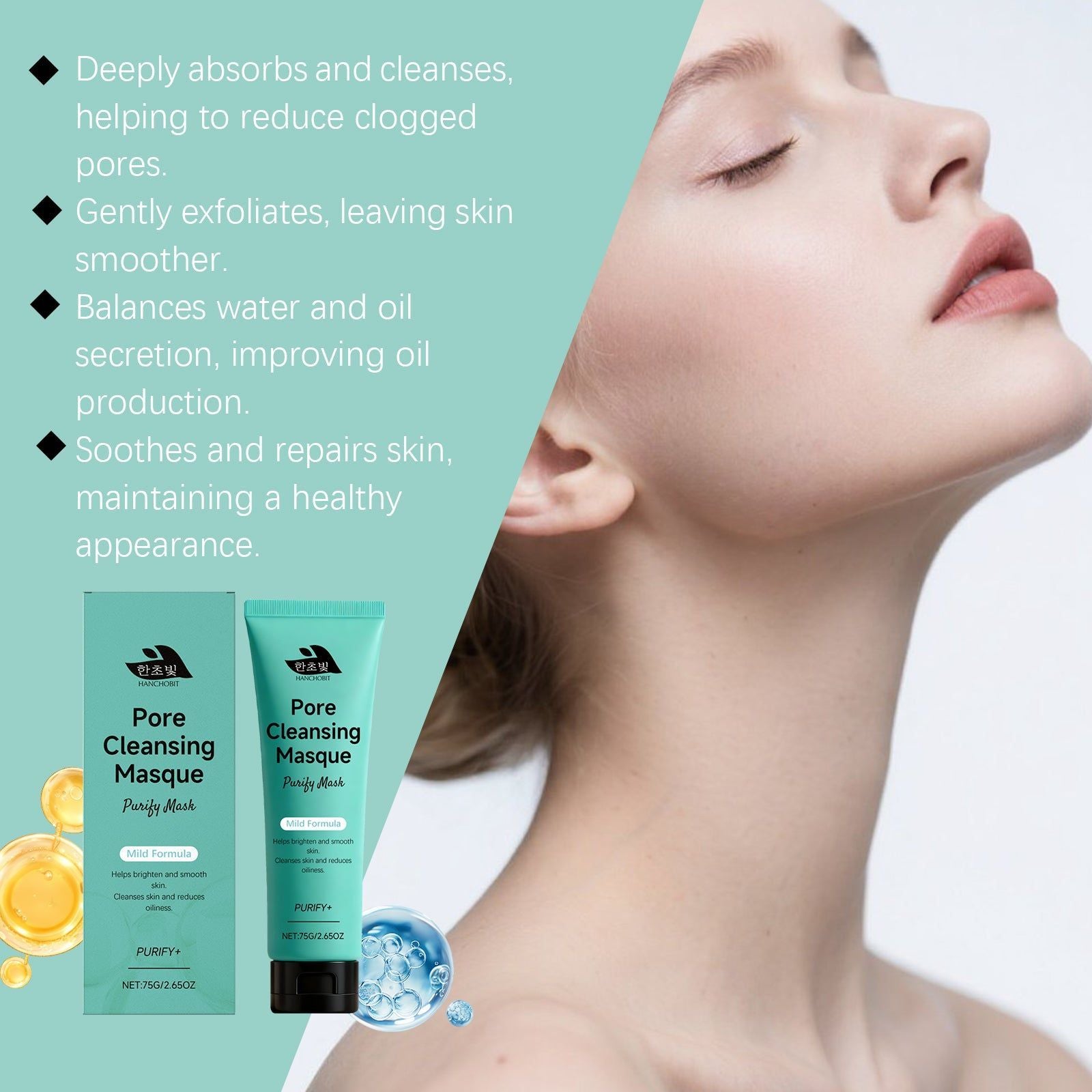 Deep Cleansing Mud Mask for Oily Skin, Pore Refining, Acne Control, Hydrating ,75g