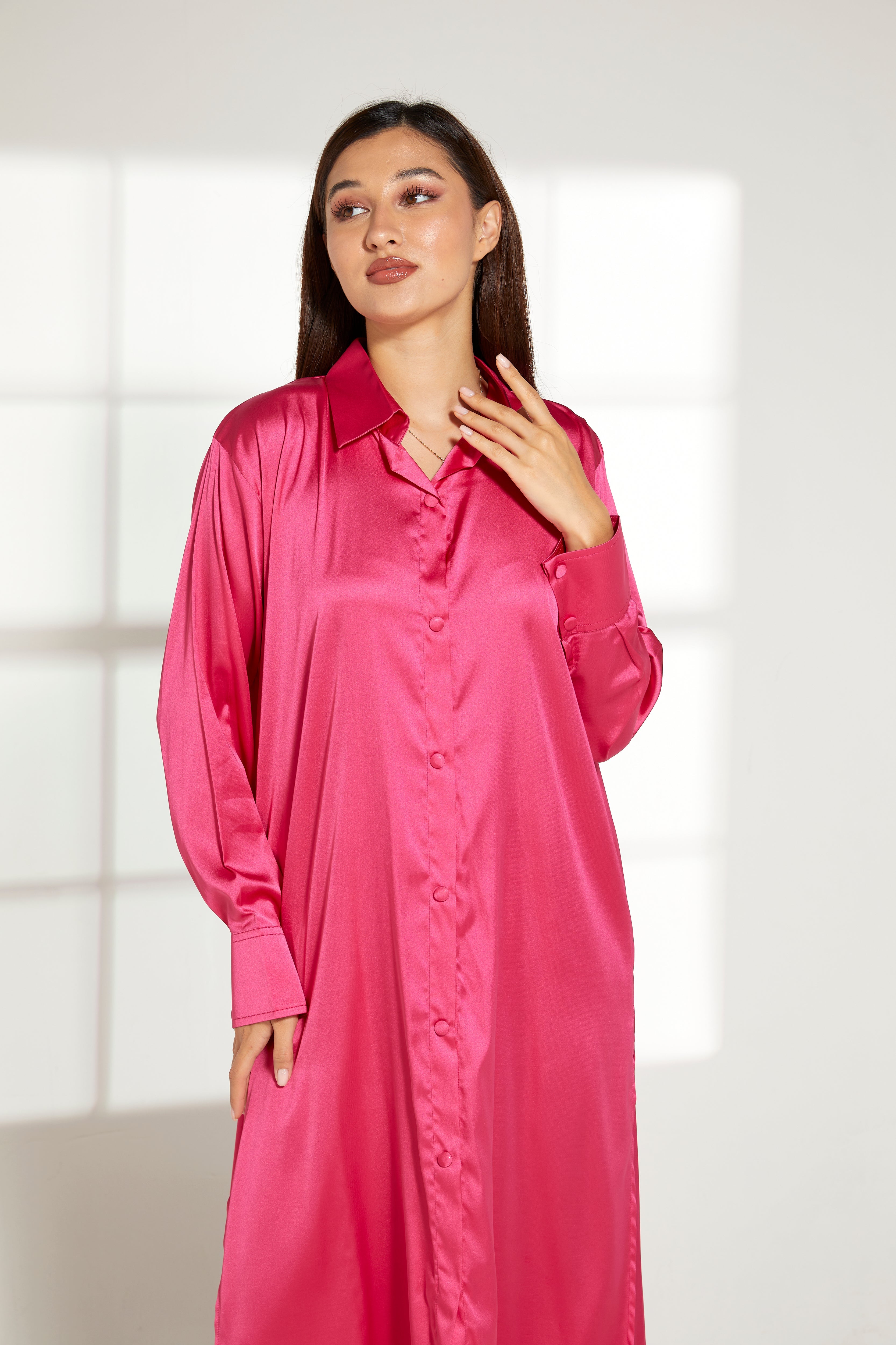 MOiSTREET Pink Silk Fabric Top and Pants Set