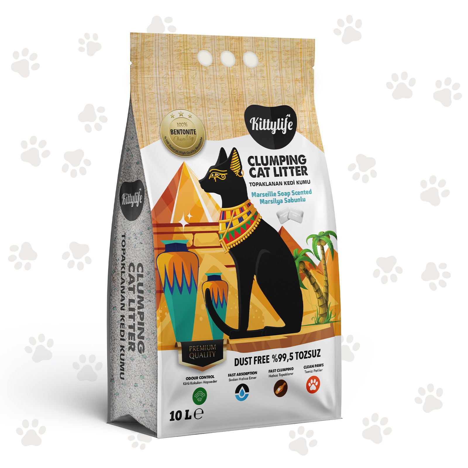 KittyLife Premium Clumping Cat Litter, Marseille Soap Scent, Fast-Clumping Bentonite Formula, Ultra Absorbent, Odor Control, 99.9% Dust-Free, 10L