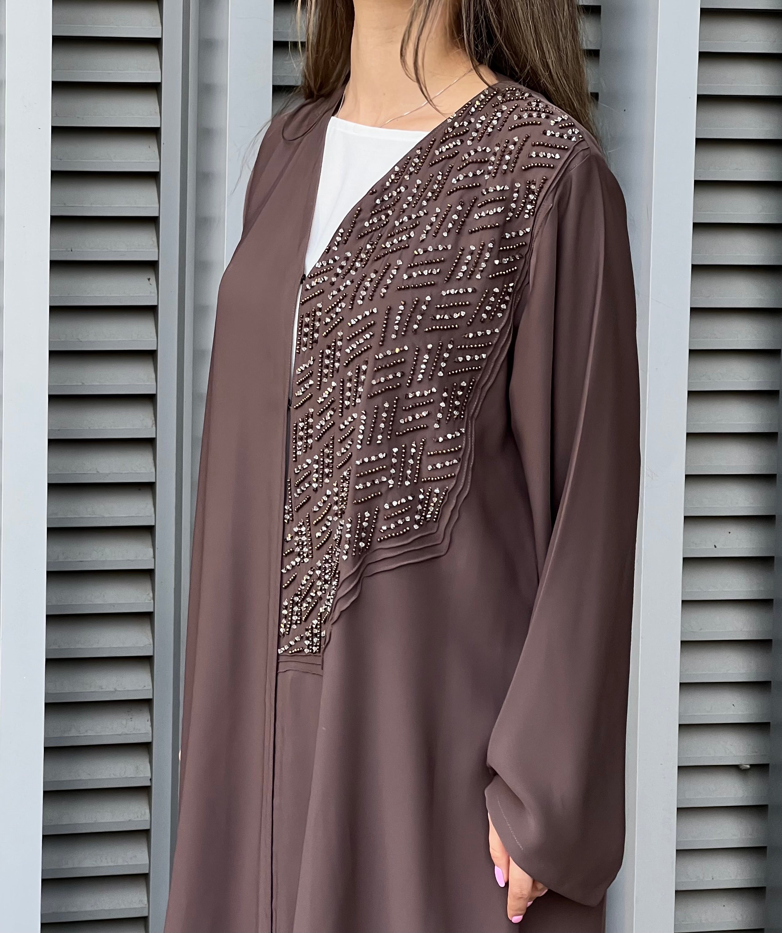 MOiSTREET Embroidered Korean Nada Brown Abaya