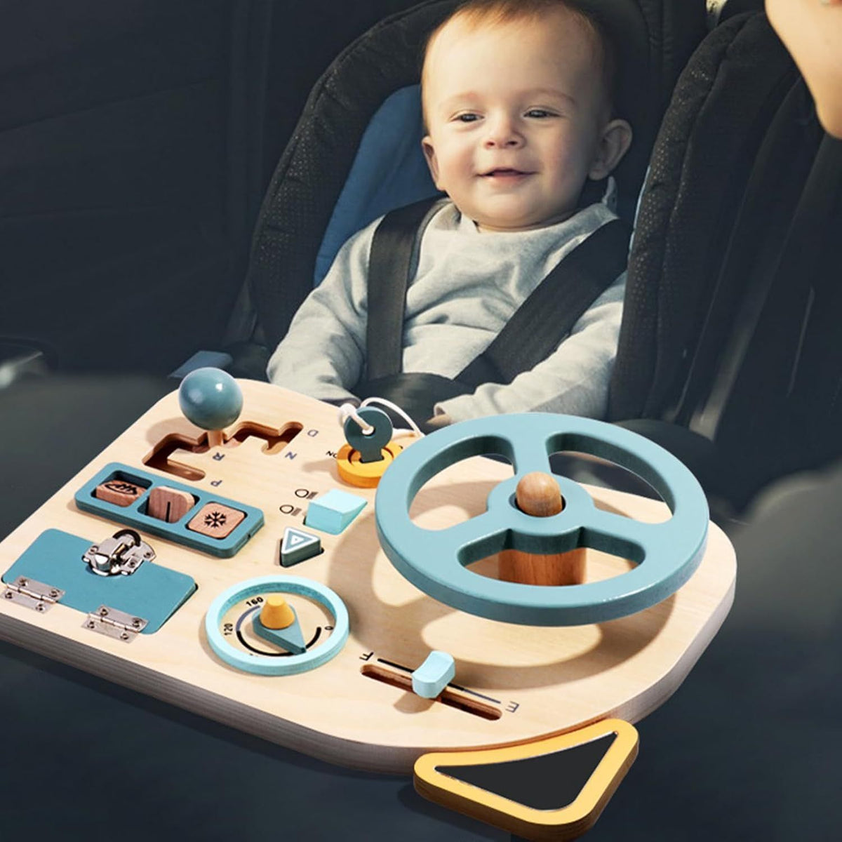 Car Steering Wheel Toys Simulated Driving Toys Kids Toys Car Handle Educational Wooden Dashboard