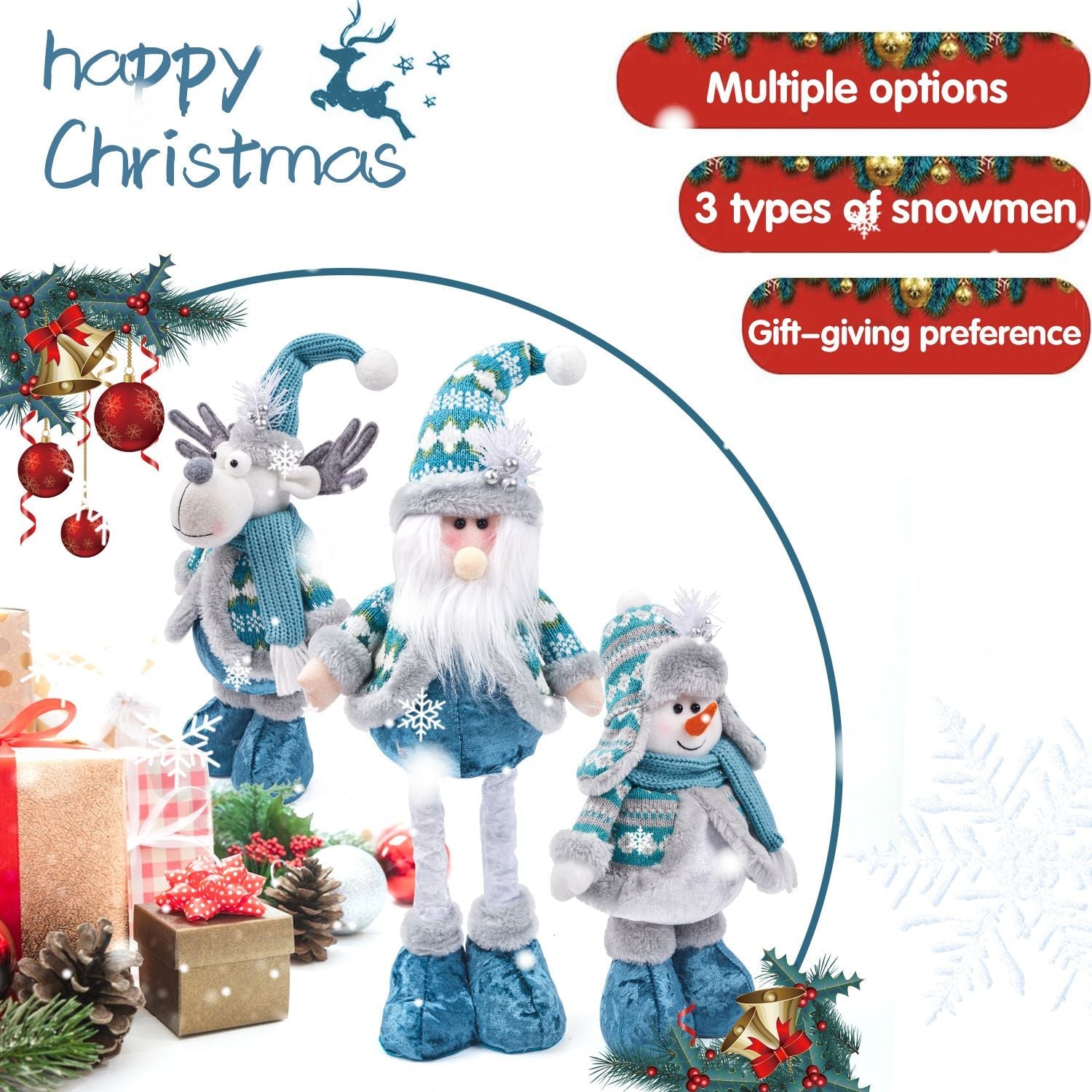 Christmas Plush Santa Claus Snowman Telescopic Doll Desktop Ornament Holiday Decoration