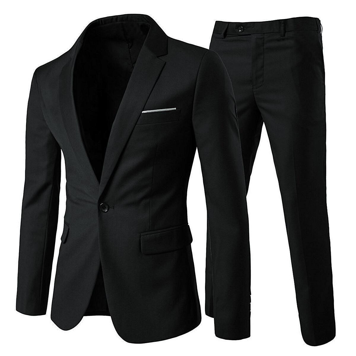 Men's 2-piece Suit, Slim Fit Solid Color Wedding Business Formal Suit Jacket And Pants