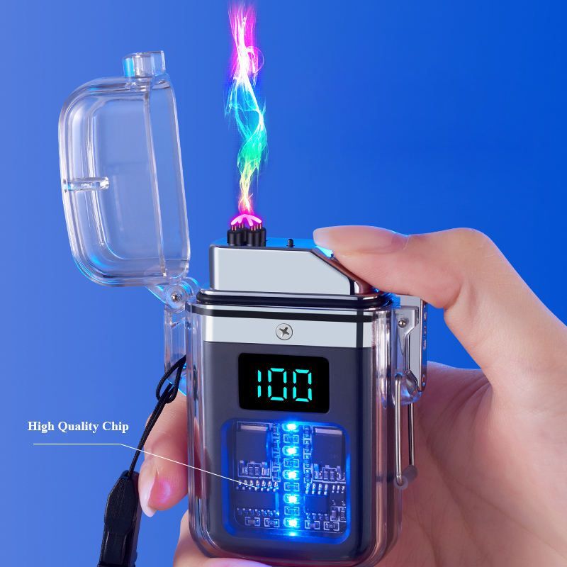 Electric Lighter Dual Arc Waterproof Rechargeable Lighter With Battery Indicator