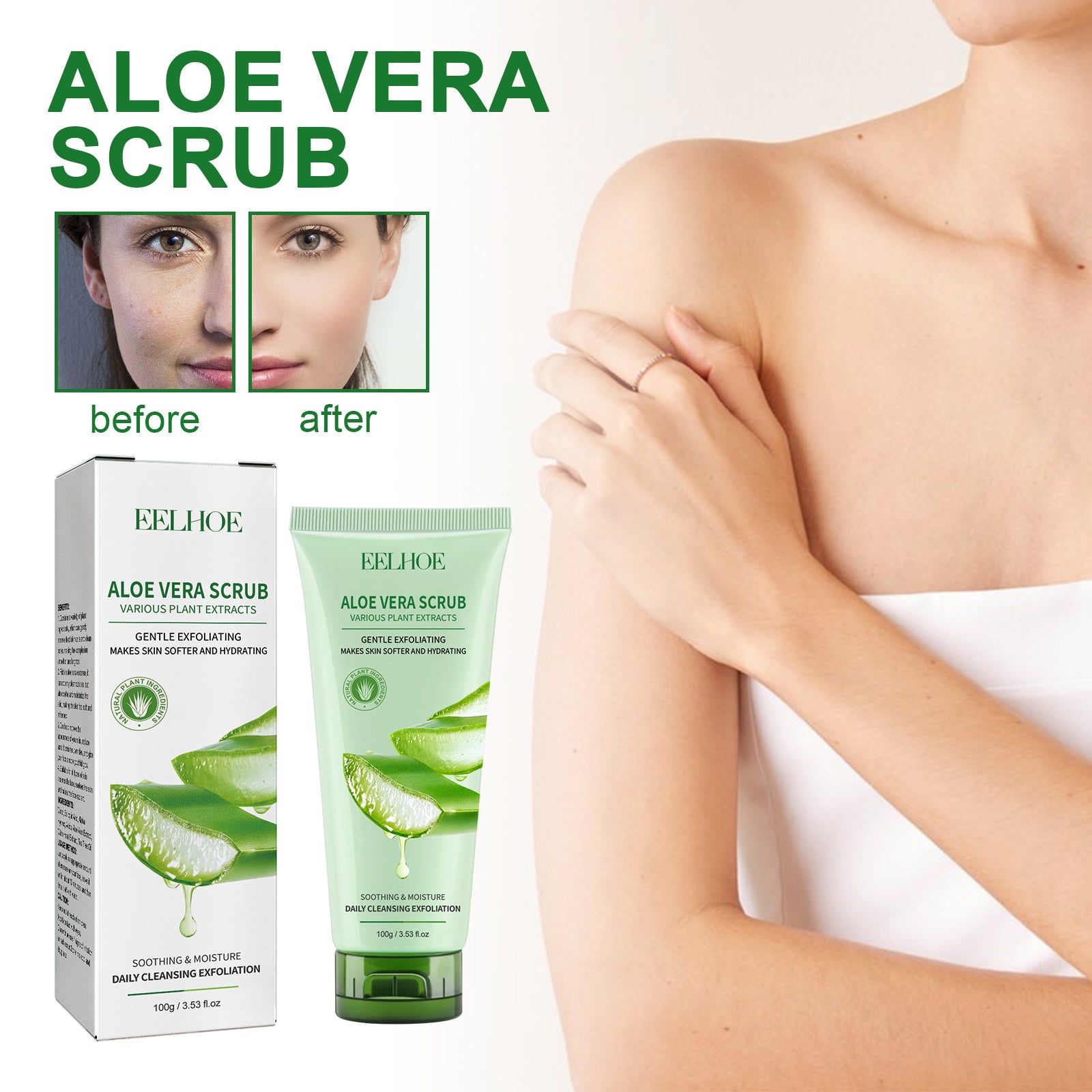 Aloe Vera Body Exfoliation Scrub for Deep Cleansing, Brightening, Acne Marks ,100g