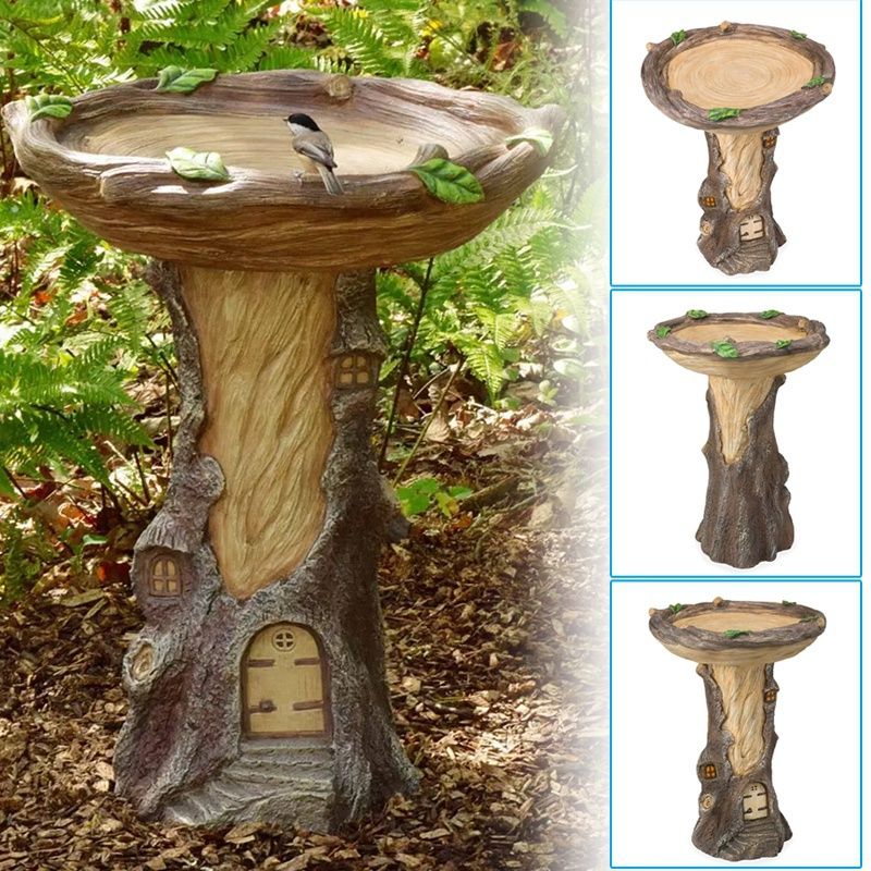 Bird Bath Feeders Bowl Garden Ornament Polyresin Handmade Decoration Outdoor