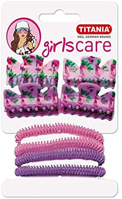 Titania 8005-4 Hair Clips+4 Hair Ribbons,Pink