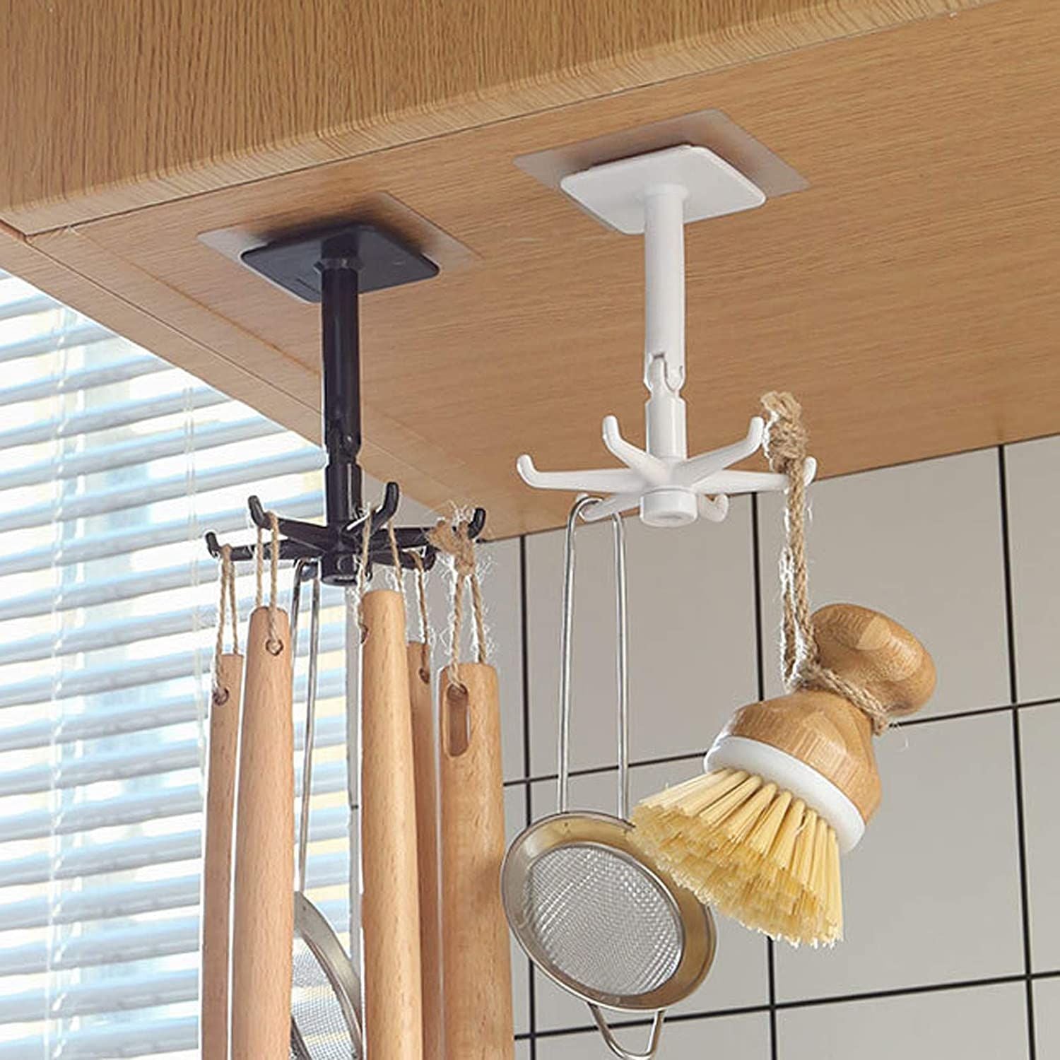 Self Adhesive Hook 360 Degree Rotation Kitchen Rack Punch Free Wall Mounted Storage Shelf