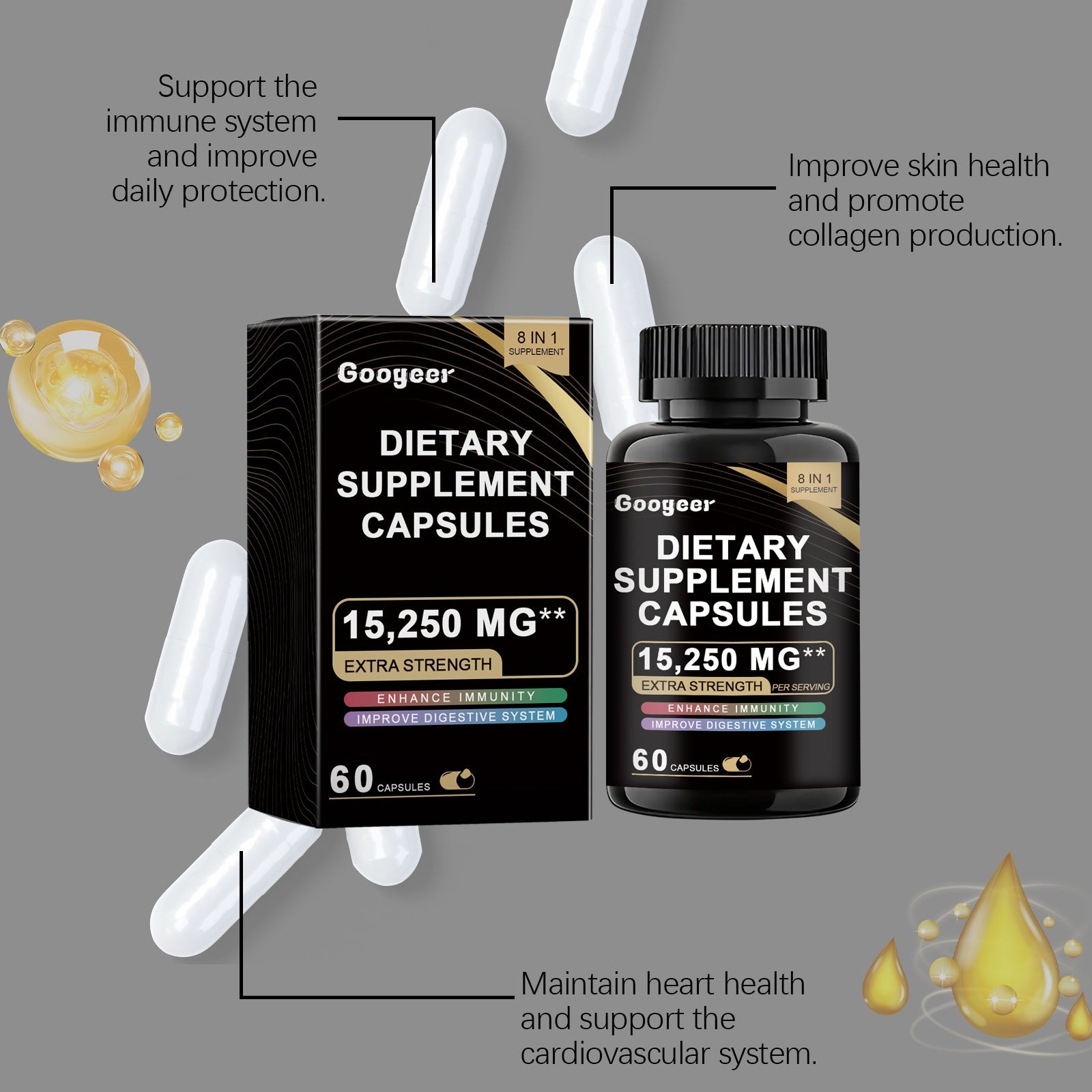 Boost Your Body Care with Glycerin & Vitamin C, Daily Health Support, Easy Capsules ,60 capsules