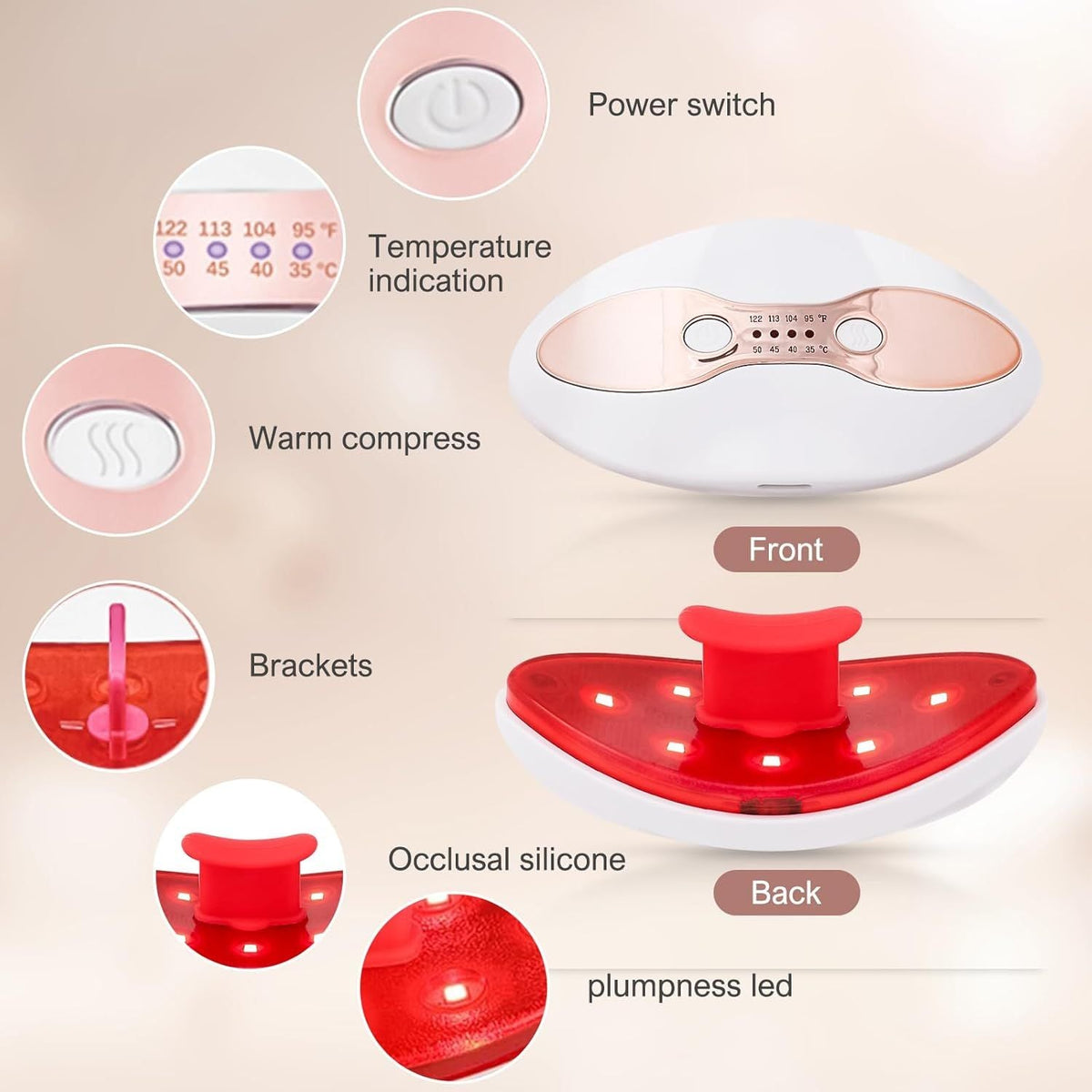 Lip Plumper Device Red Light Therapy 2 in 1 Lip and Eye Care Tool with Heated for Anti-Aging