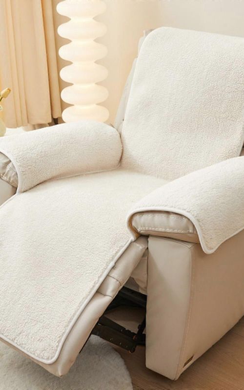 Plush Lambswool Armrest Protector Cover For Sofa Recliner Slip Yellow