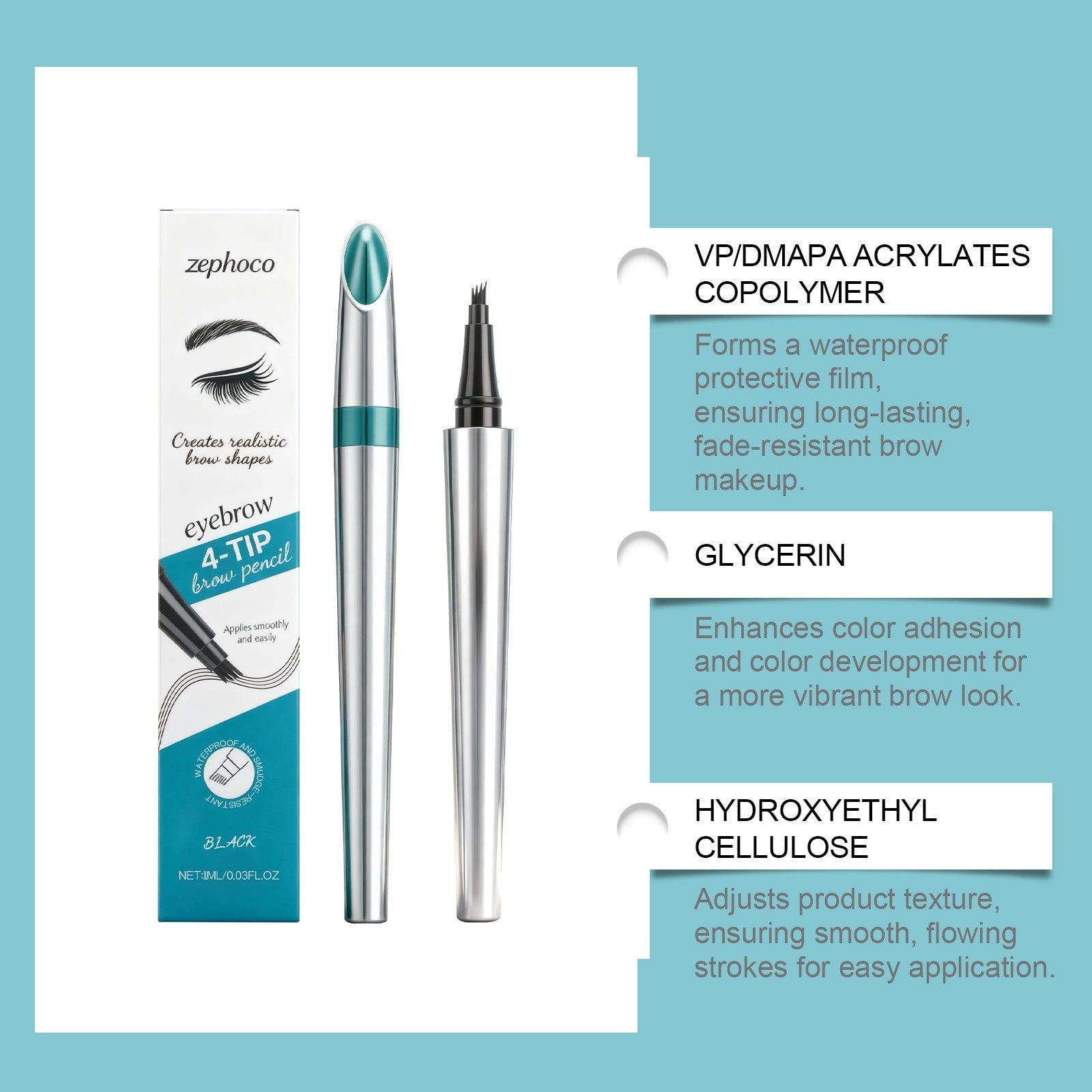 Anti-Glare Eyebrow Pencil, Waterproof, Long-Lasting, Natural Eyebrow Setting ,1ml
