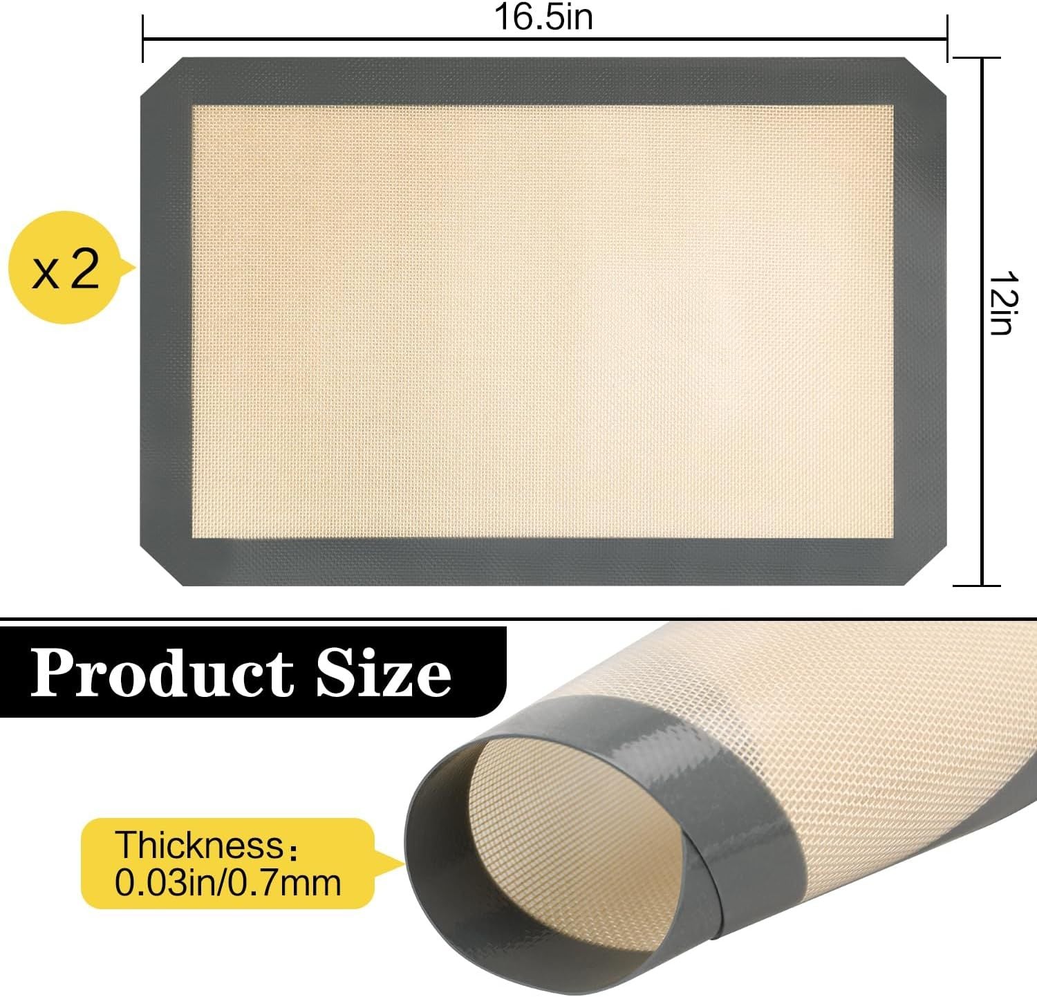 2 Pack Silicone Baking Mat Silicone Reusable Baking Mat Food Safe Oven Baking Mats