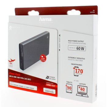HAMA 183358 "PD-27W60" LAPTOP POWER PACK, 26800 MAH, ANTHRACITE