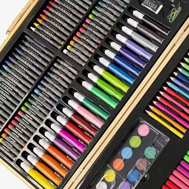 180 Pcs Wooden Box Coloring and Painting Set - Complete Art Kit for Kids & Adults