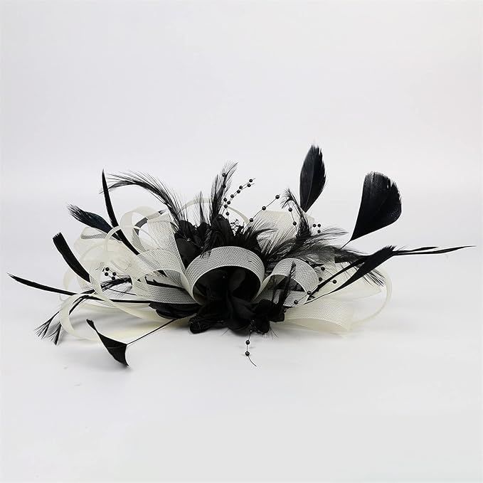 Women Fascinator Hat Headband Elegant Mesh Fake Feather Hair Hoop Tea Party Headwear