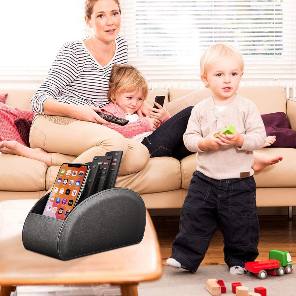 TV Remote Control Holder Desktop Organizer PU Leather Storage Caddy