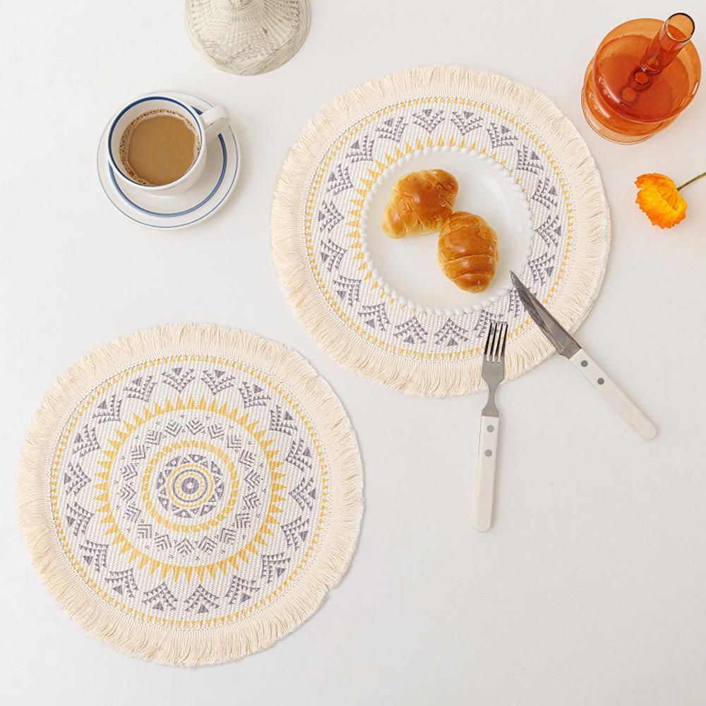 3pcs Boho Round Placemat Cotton Woven Macrame Tassels Table Mats Home Decor