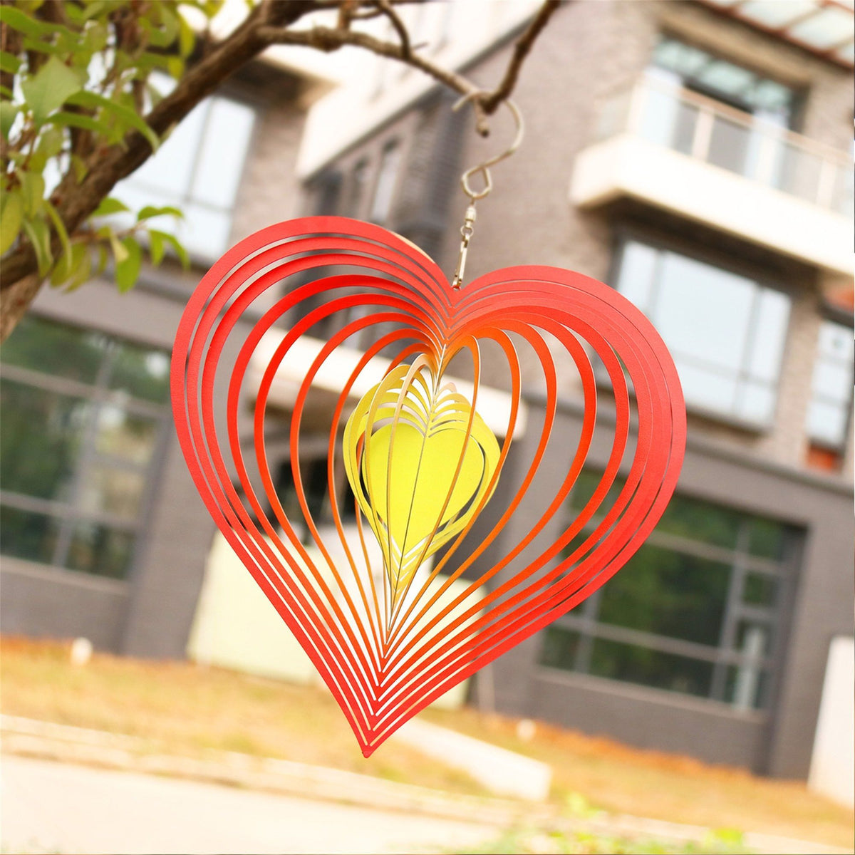 3D Stainless Steel Wind Chimes Heart Shaped Metal Wind Bell Windmills Ornaments