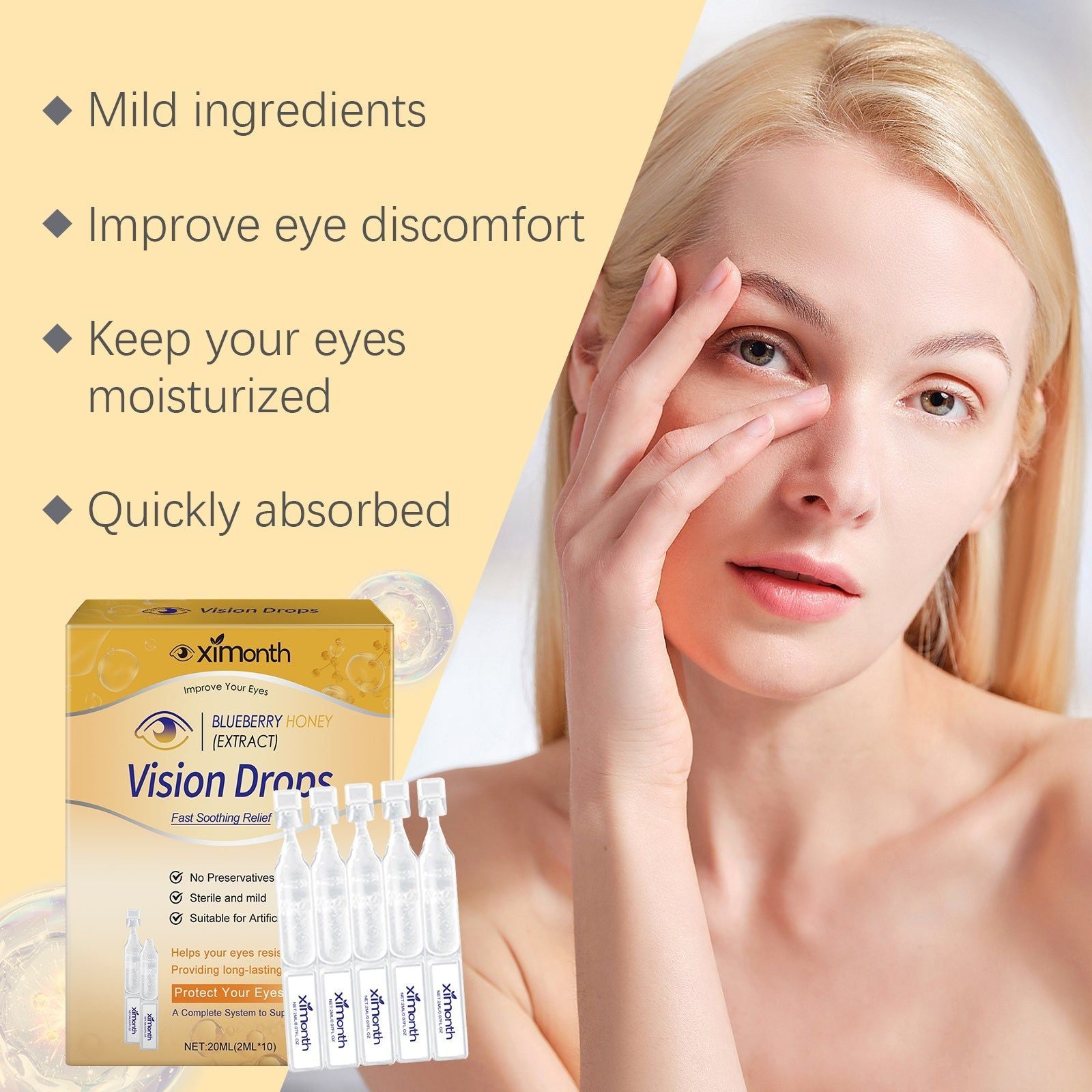 Blueberry Honey Eye Drops for Eye Care, Moisturizing, Relieve Dry Eyes, Blurred Vision ,20ml
