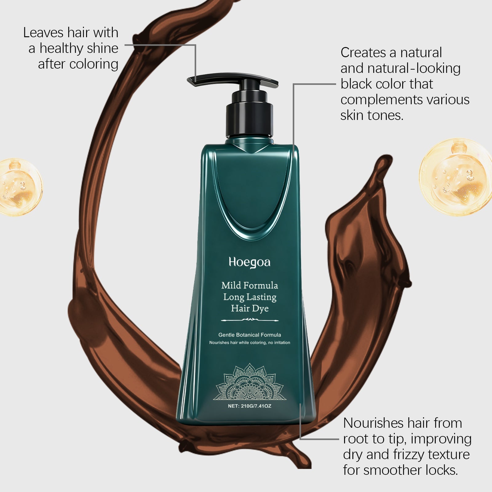 Black Hair Cream, Natural Color, Nourishing, Frizz Control, Portable ,210g