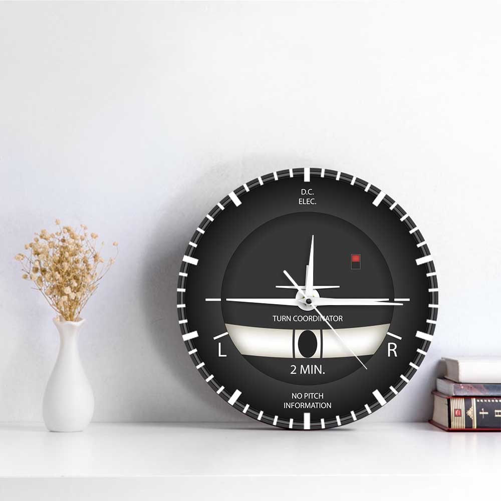 12 Inch Aviation Turn Coordinator Wall Clock, Black Acrylic Pilot Room Decor