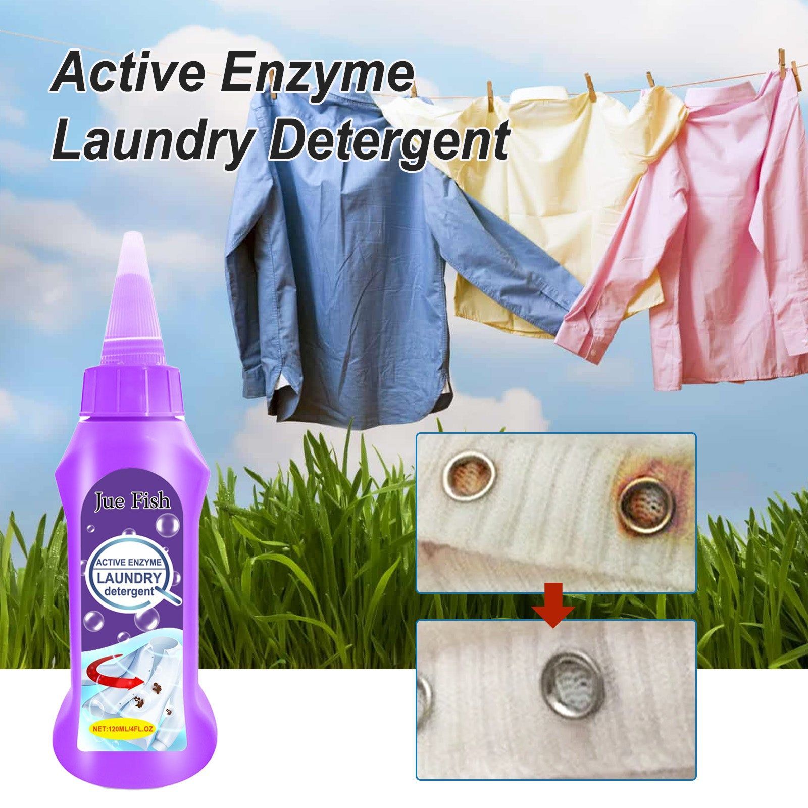 Active Enzyme Laundry Cleaner, Deep Stain Remover, Gentle, Eco-Friendly, 125g ,120ml