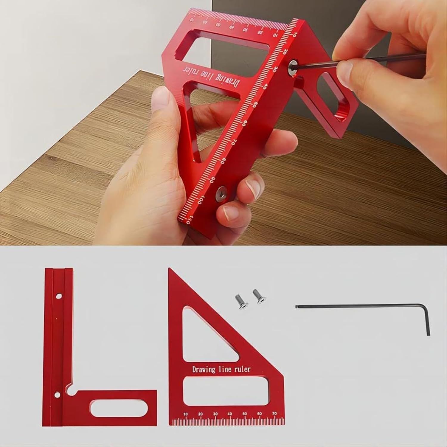 3D Multi Angle Measuring Ruler 45 90 Degree Aluminum Alloy Woodworking Square Protractor Miters