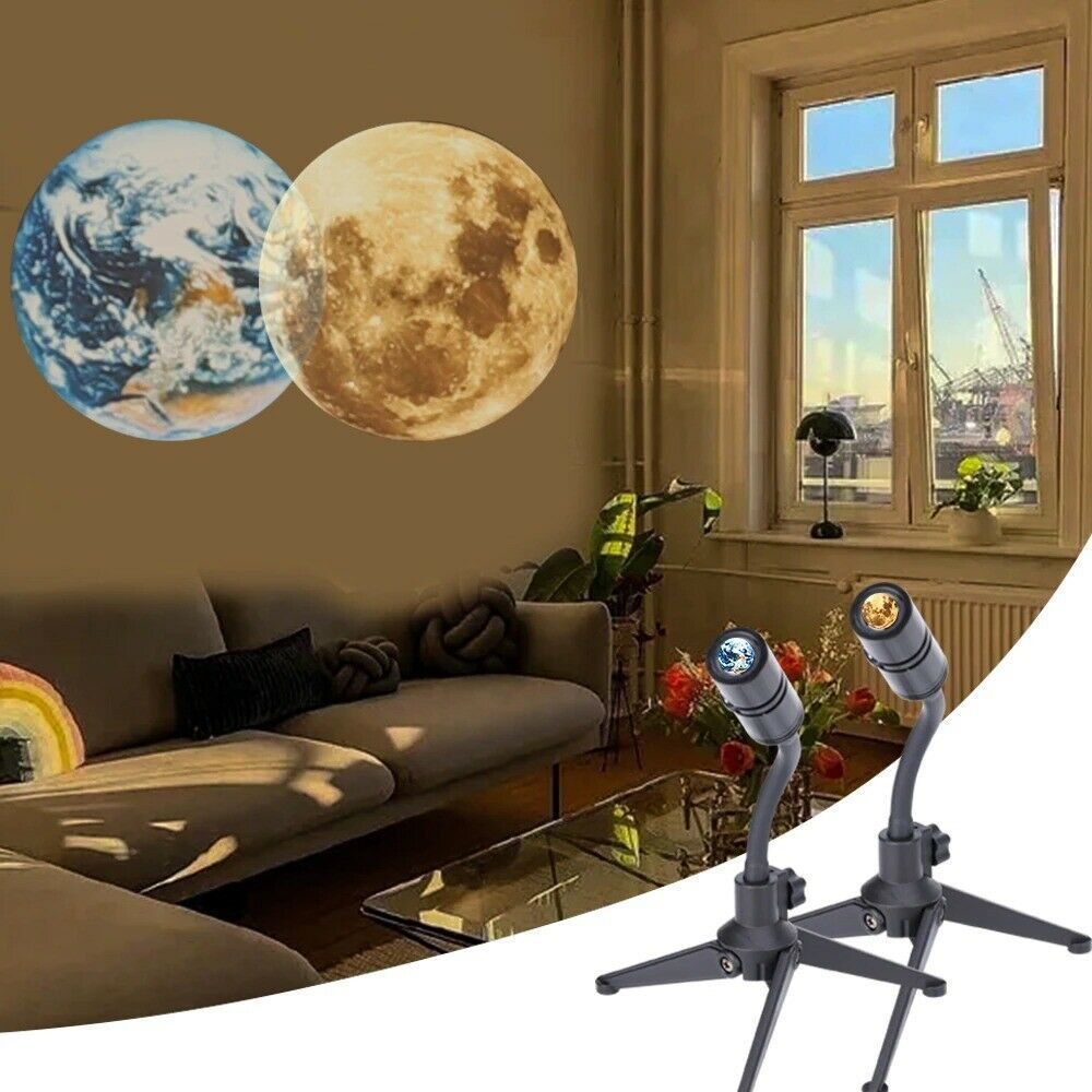 Moon Earth Projection LED Lamp Rotatable USB Background Night Light Bedroom Decoration