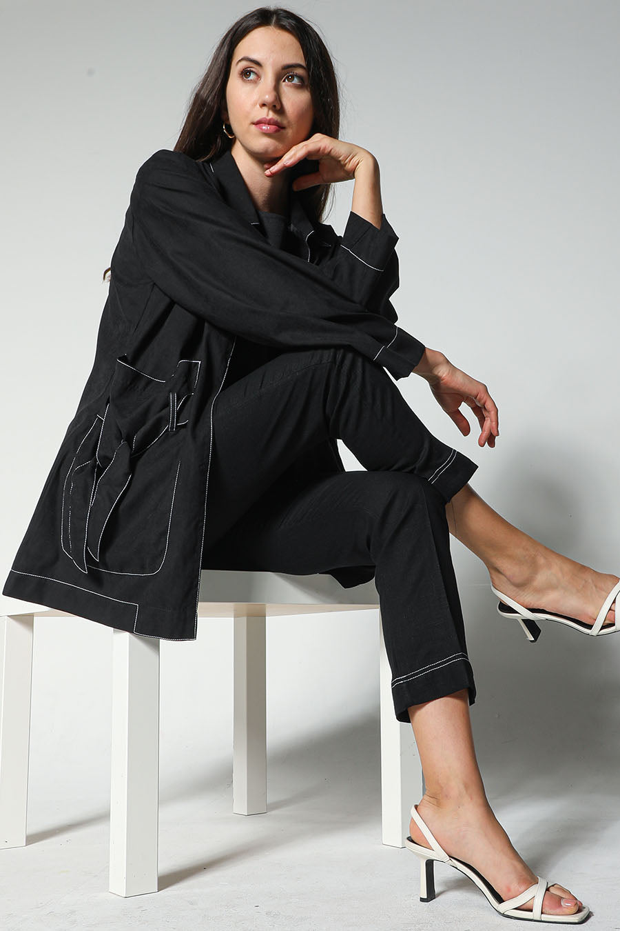 MOiSTREET Black Shamua Jacket and Pants with Crepe Fabric Top