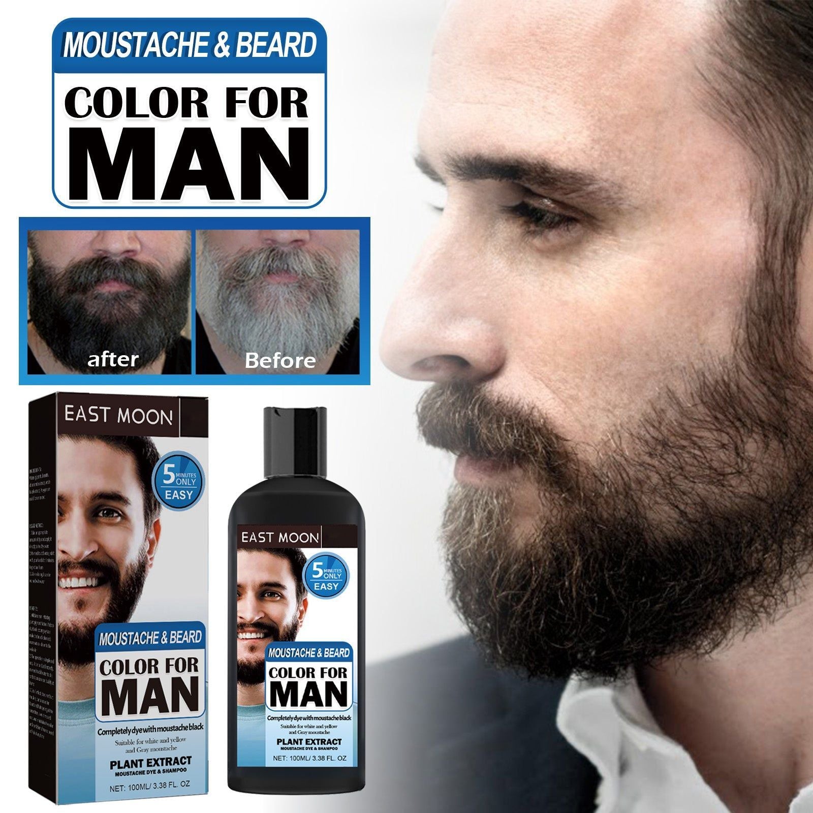 Beard Care, Quick Black Hair Dye, Gray Cover, Men’s Beard & Hair Color Solution ,100ml