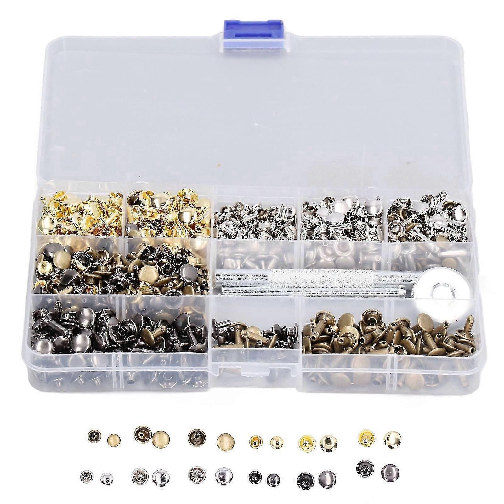 360pcs Double Cap Rivets Leather Craft Tubular Metal Studs 6mm 8mm with Punch Pliers Setting Tool for Leather DIY Projects