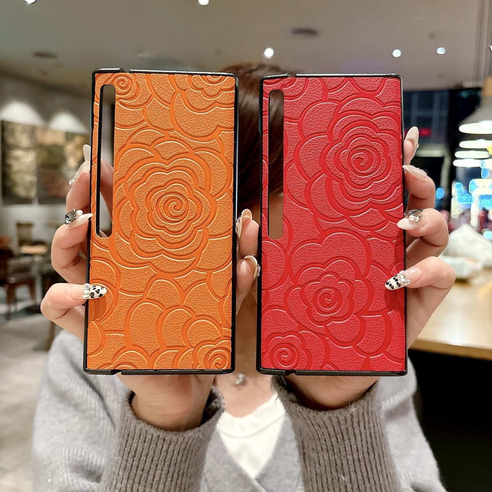 Camellia Pattern PU Case For Huawei Mate Xs 2