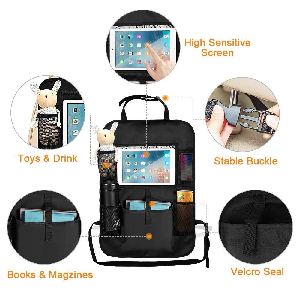 2pcs Car Seat Back Organizer Protector Kids Kick Mat Storage Bag With Tablet Holder