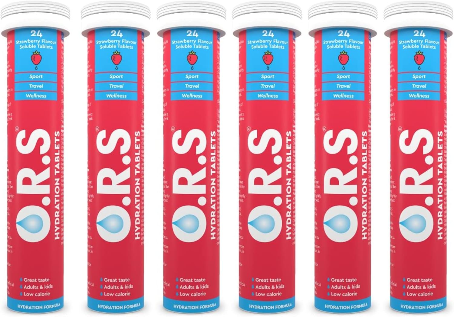 O.R.S Hydration Tablets With Electrolytes, Vegan, Gluten And Lactose Free Formula – Soluble Sports Hydration Tablets With Natural Strawberry Flavour, 144 Tablets (Pack Of 6 x 24)